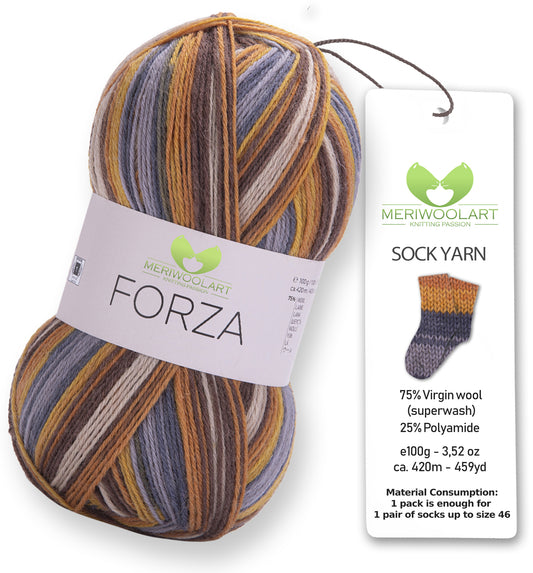 FORZA 2504 Wollsockengarn, 100 g, 420 m