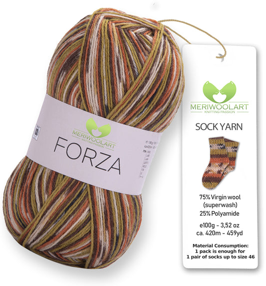 FORZA 2511 Wollsockengarn, 100 g, 420