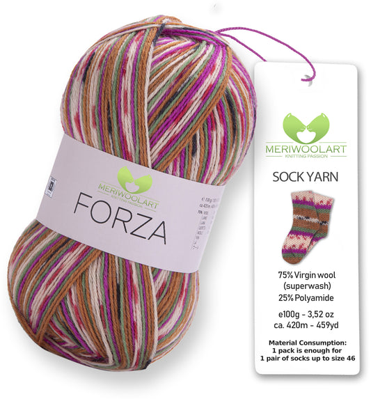 FORZA 2513 Wollsockengarn, 100 g, 420