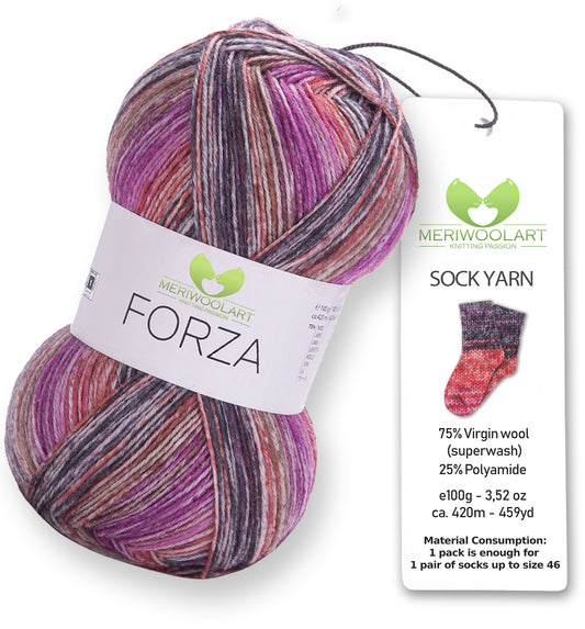 FORZA 2601 Wollsockengarn, 100 g, 420