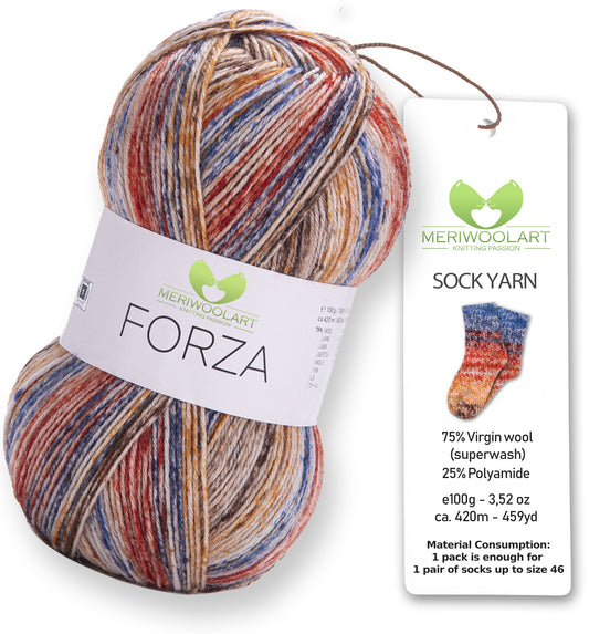 FORZA 2602 Wollsockengarn, 100 g, 420