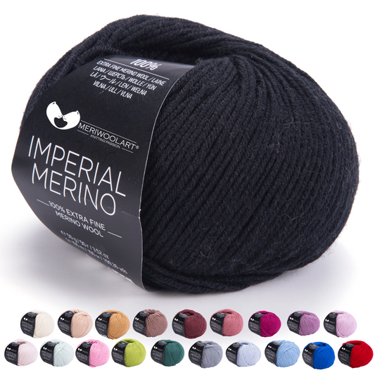 IMPERIAL Schwarzes Merinowollgarn, 50 g, 125 m