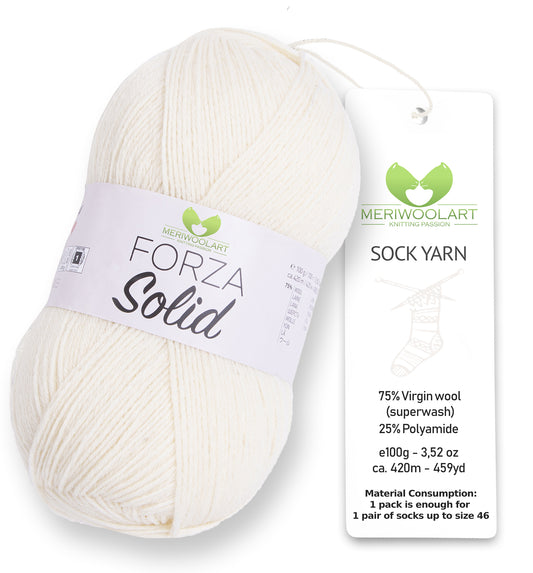 FORZA SOLID Off White-4602 Wollsockengarn, 100 g, 420 m