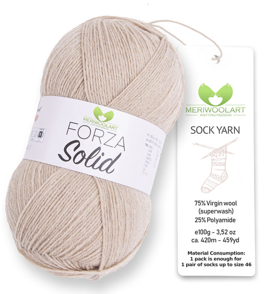 FORZA SOLID Beige-4604 Wollsockengarn, 100 g, 420 m