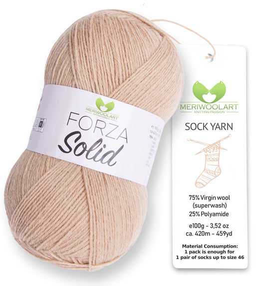 FORZA SOLID Beige-4606 Wollsockengarn, 100 g, 420 m