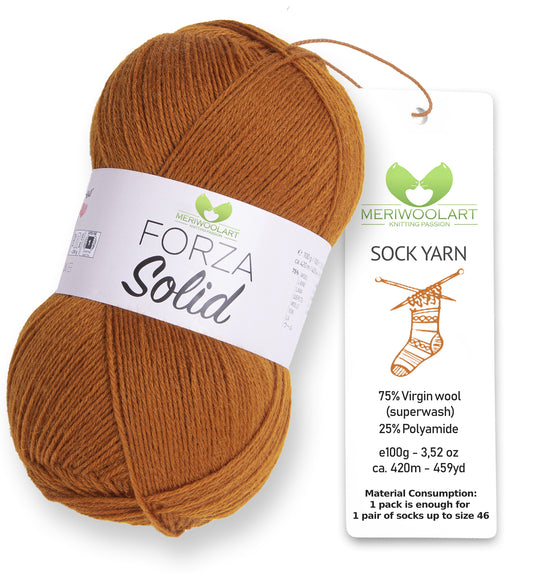 FORZA SOLID Terracotta-4608 Wollsockengarn, 100 g, 420 m