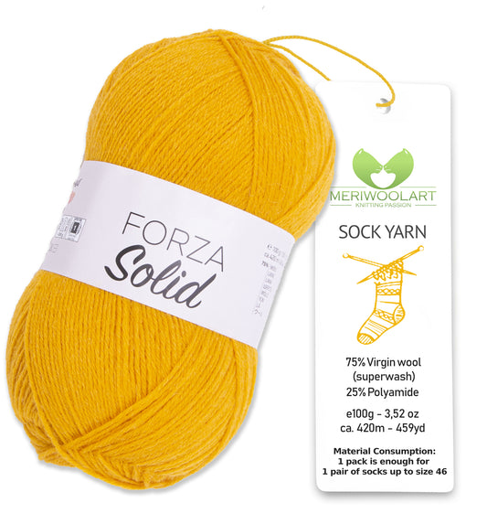 FORZA SOLID Senfgelb-4610 Wollsockengarn, 100 g, 420 m