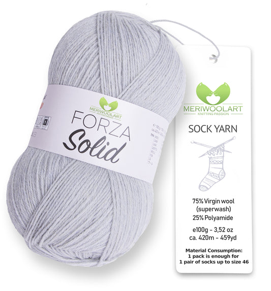 FORZA SOLID Grau-4612 Wollsockengarn, 100 g, 420 m