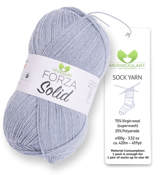 FORZA SOLID Grau-4613 Wollsockengarn, 100 g, 420 m