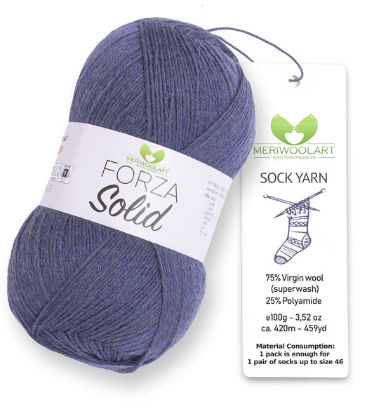 FORZA SOLID Blue-4615 Wollsockengarn, 100 g, 420 m