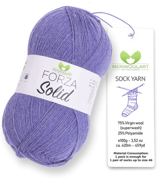 FORZA SOLID Lavendel-4616 Wollsockengarn, 100 g, 420 m