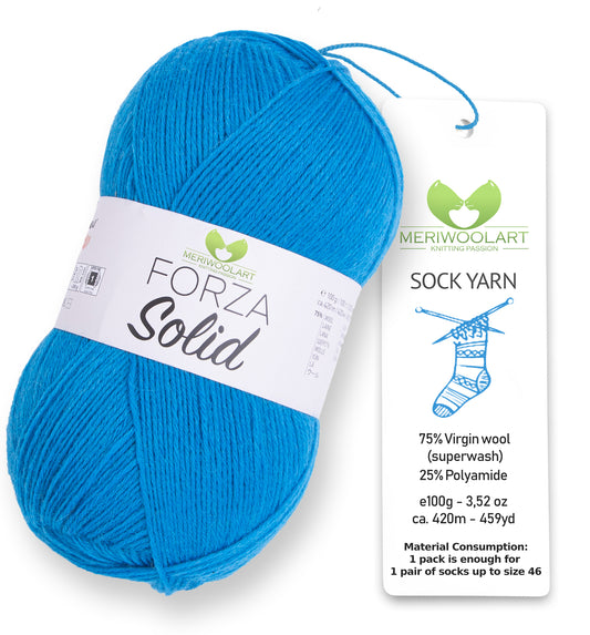 FORZA SOLID Blue-4618 Wollsockengarn, 100 g, 420 m