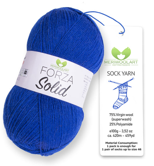 FORZA SOLID Blue-4619 Wollsockengarn, 100 g, 420 m