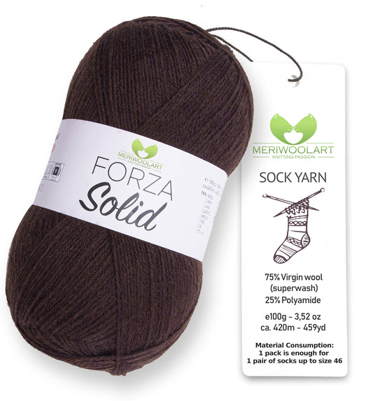 FORZA SOLID Braun-4623 Wollsockengarn, 100 g, 420 m