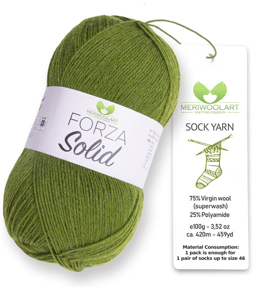 FORZA SOLID Grün-4627 Wollsockengarn, 100 g, 420 m