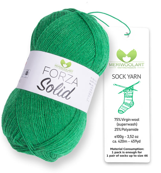 FORZA SOLID Grün-4628 Wollsockengarn, 100 g, 420 m