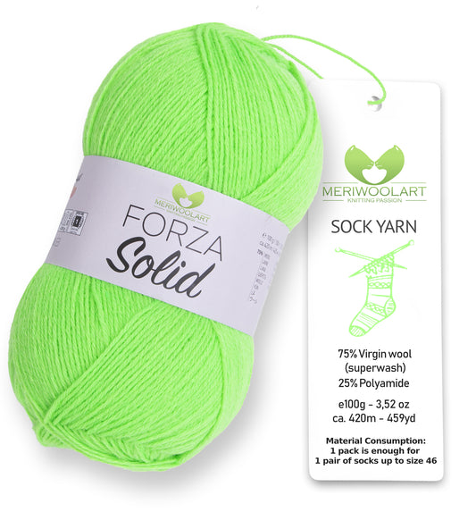 FORZA SOLID Neongrün-4629 Wollsockengarn, 100 g, 420 m