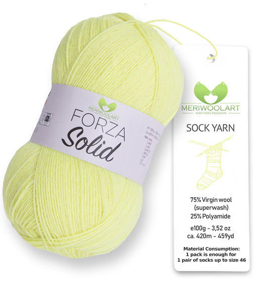 FORZA SOLID Gelb-4632 Wollsockengarn, 100 g, 420 m
