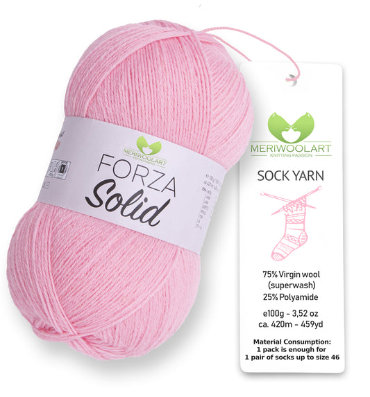 FORZA SOLID Pink-4635 Wollsockengarn, 100 g, 420 m