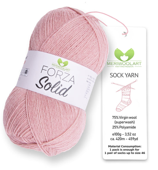 FORZA SOLID Dusty Rose-4636 Wollsockengarn, 100 g, 420 m