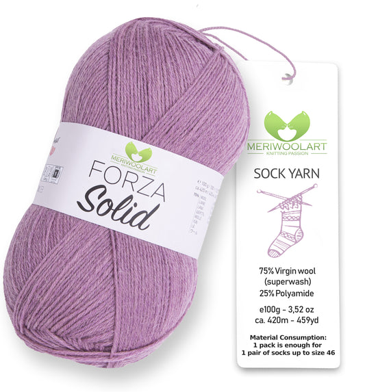 FORZA SOLID Lilac-4637 Wollsockengarn, 100 g, 420 m