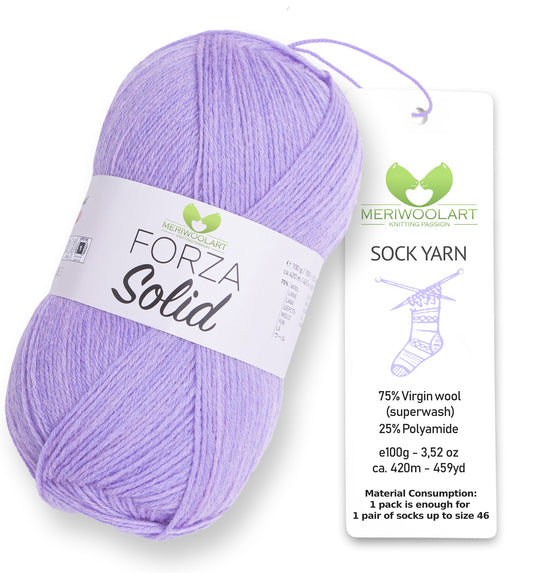 FORZA SOLID Lavendel-4638 Wollsockengarn, 100 g, 420 m