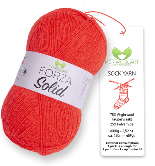 FORZA SOLID Neon Orange-4644 Wollsockengarn, 100 g, 420 m