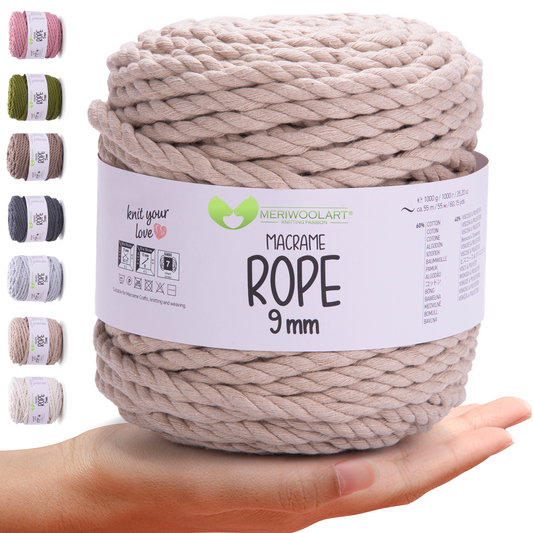 Sandfarbenes Makramee-Seil 9 mm, 55 m