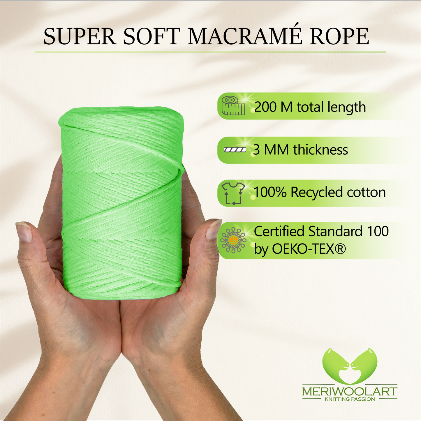 Macramé simple torsadé vert clair 3 mm 200 m