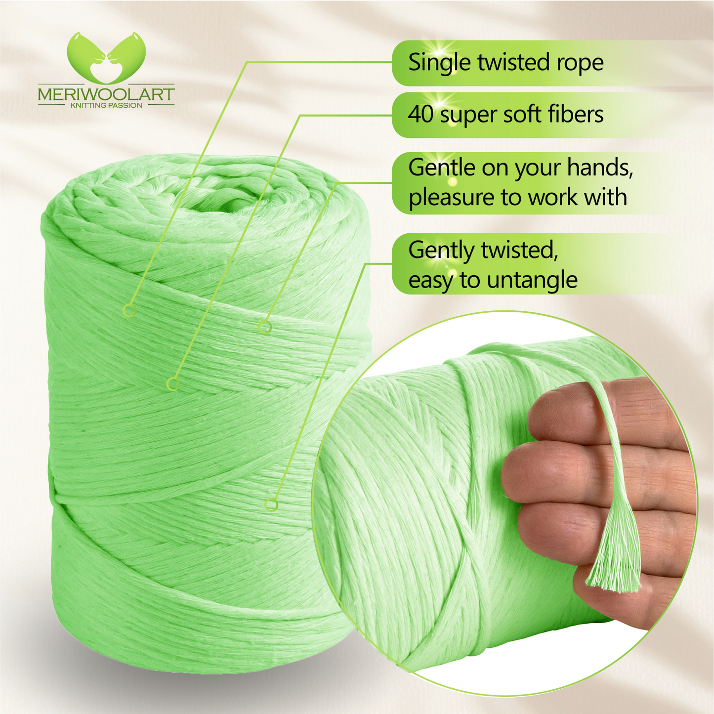 Macramé simple torsadé vert clair 3 mm 200 m