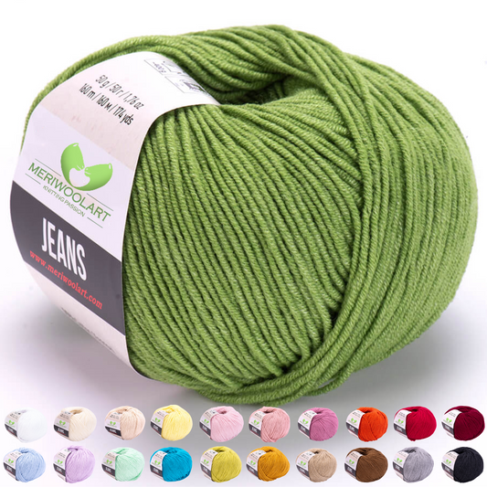 JEANS Salbeigrünes Baumwollgarn, 50 g, 160 m