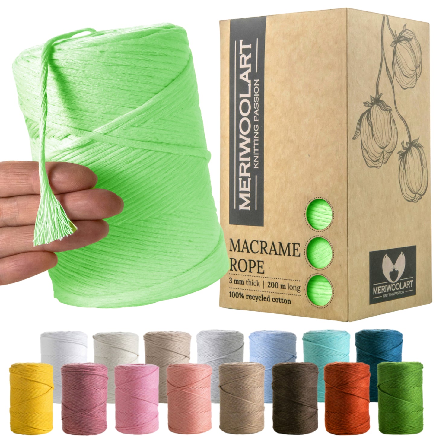 Macramé simple torsadé vert clair 3 mm 200 m