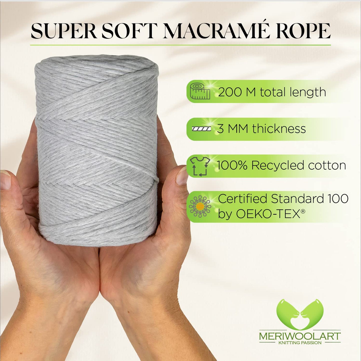 Macramé simple torsadé gris clair 3 mm 200 m