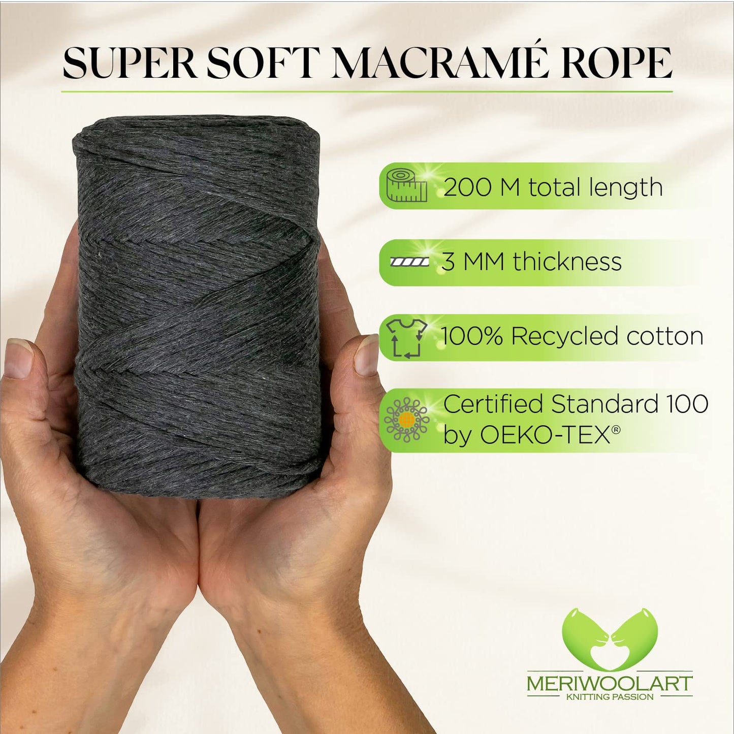 Macramé simple torsadé graphite 3 mm 200 m