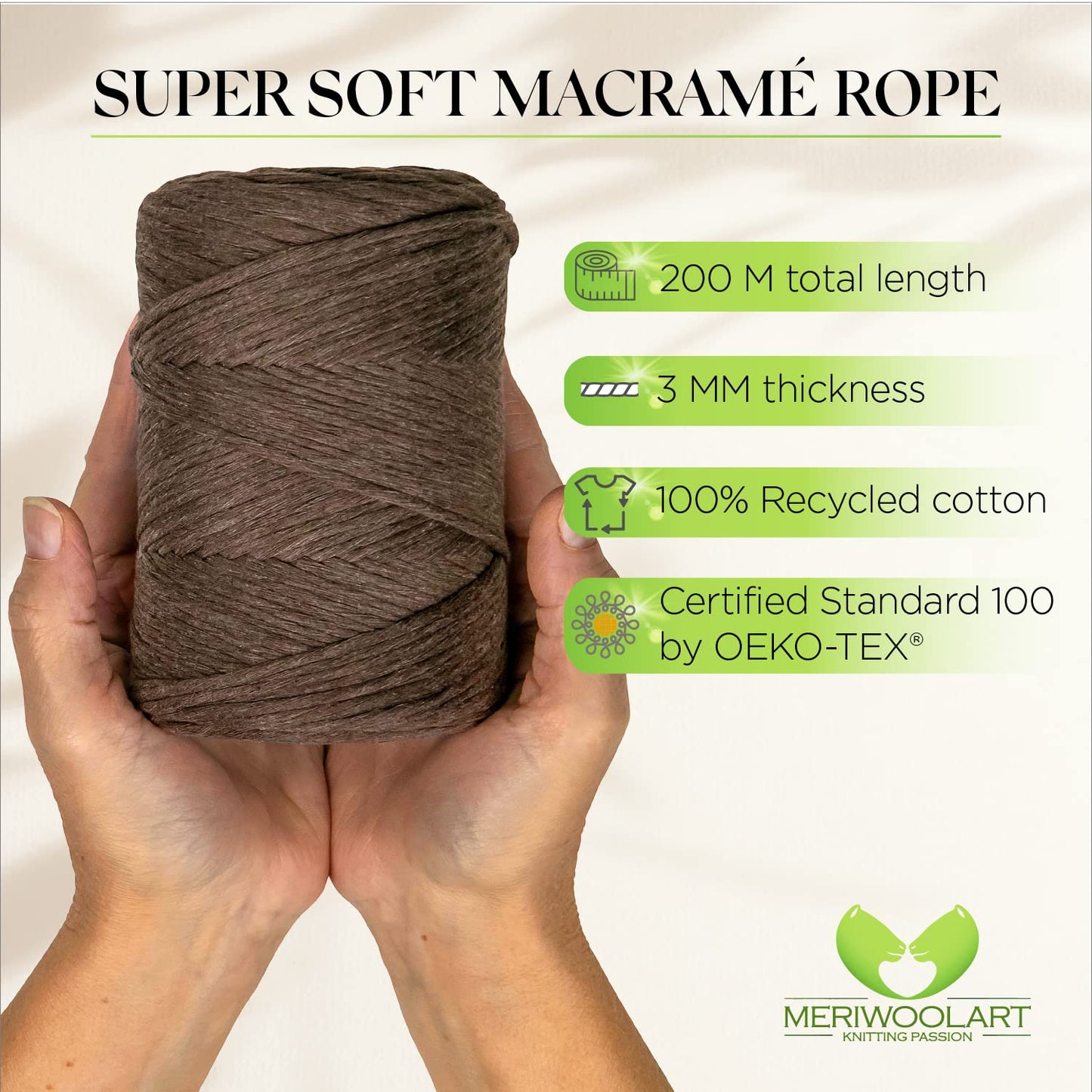 Macramé simple torsadé marron 3 mm 200 m