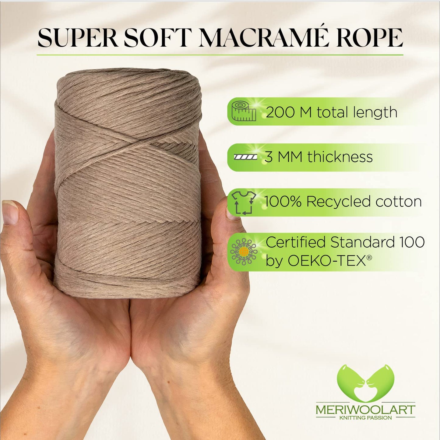 Macramé simple torsadé sable foncé 3 mm 200 m