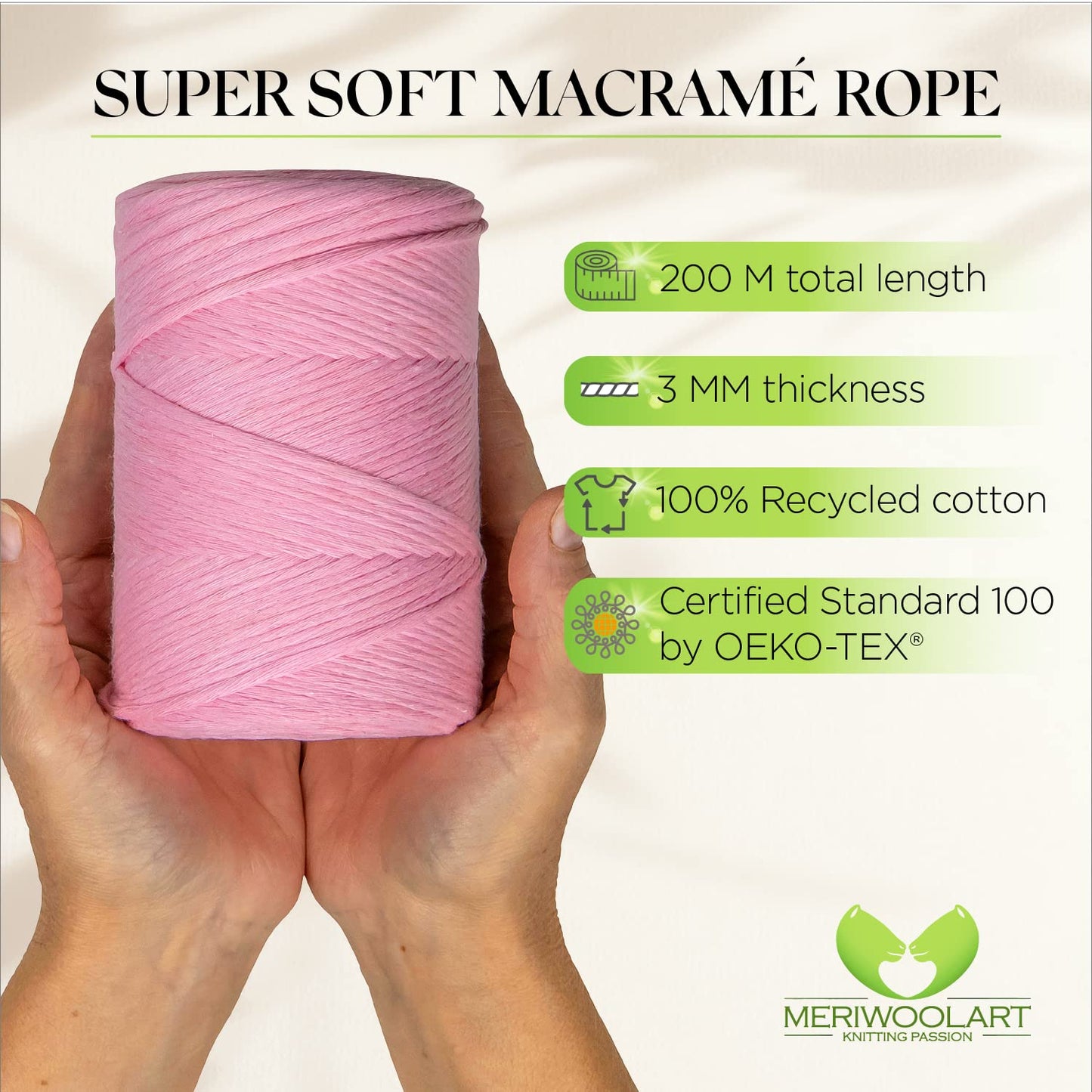 Macramé simple torsadé rose 3 mm 200 m