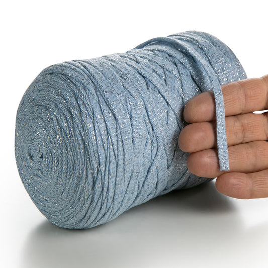 Ruban de coton bleu bébé Lurex 10 mm 125 m