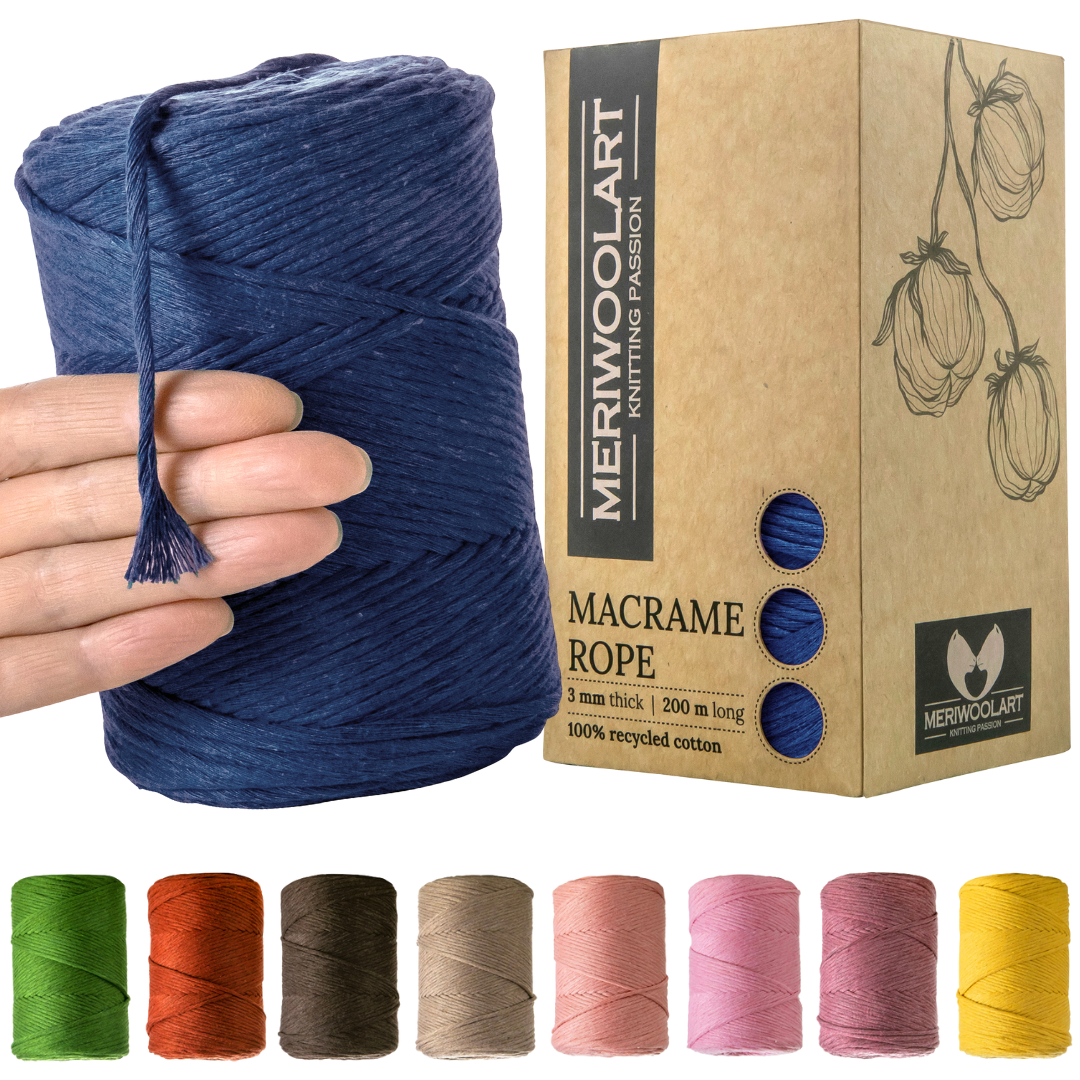 Macramé simple torsadé bleu foncé 3 mm 200 m