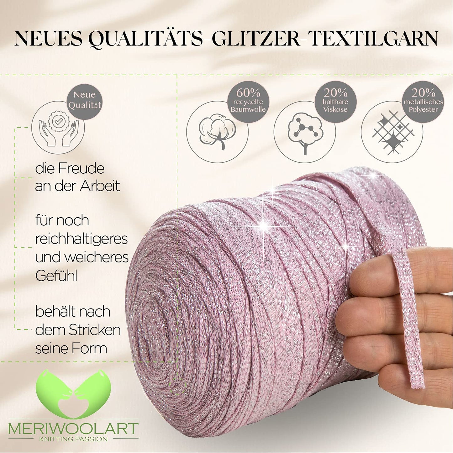 Pink Cotton Ribbon Lurex 10mm 125m