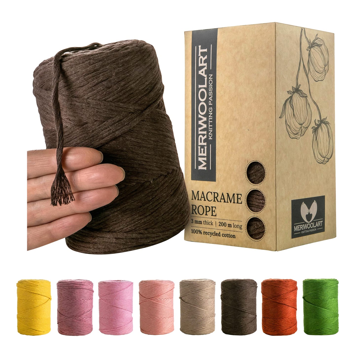 Macramé simple torsadé marron 3 mm 200 m