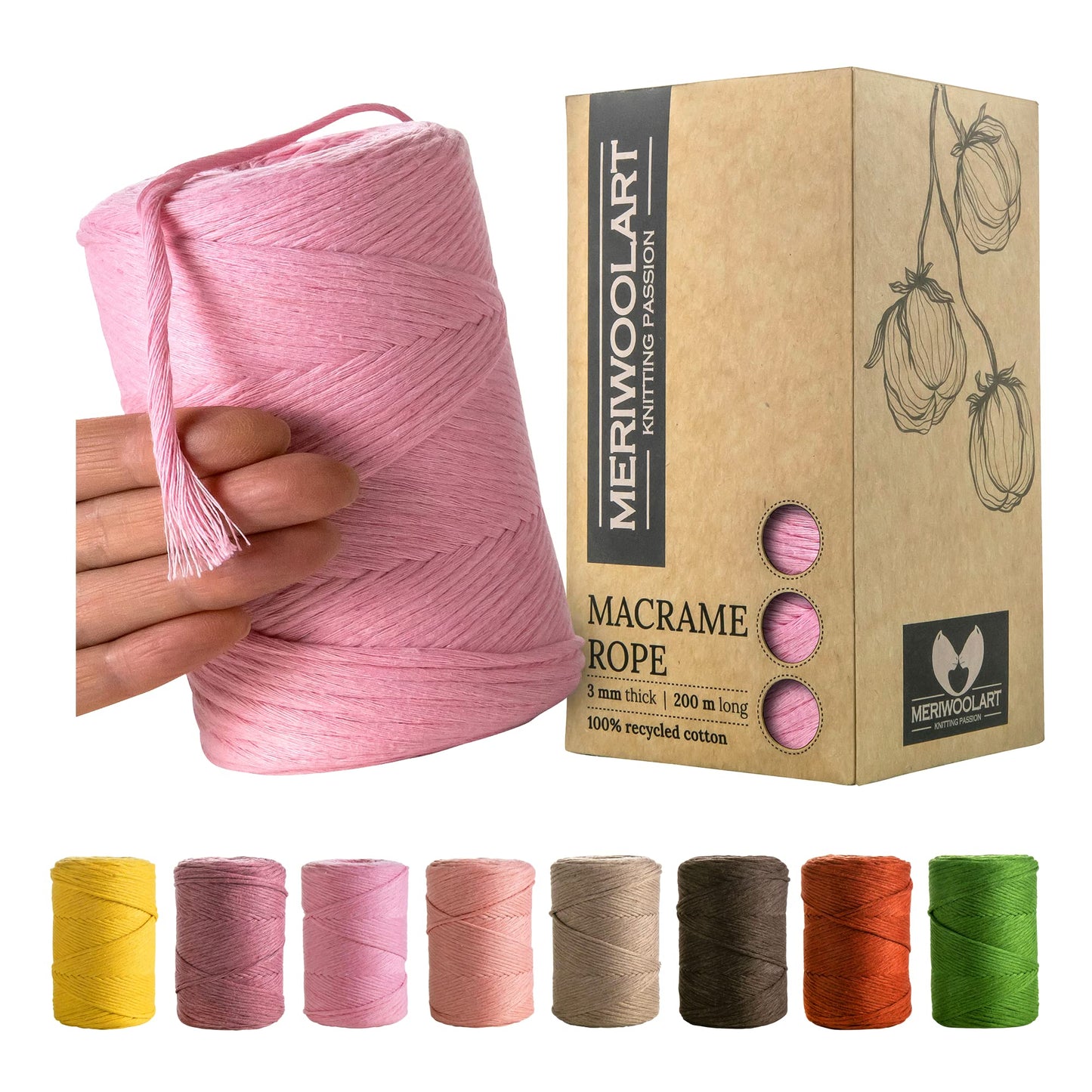 Macramé simple torsadé rose 3 mm 200 m