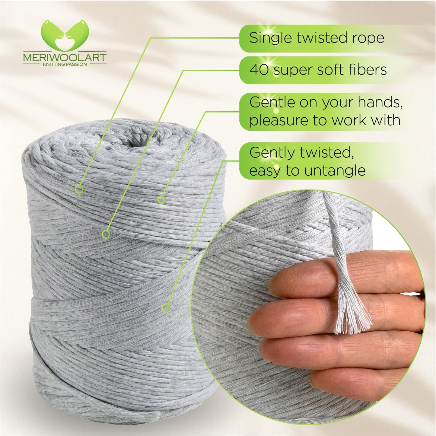Macramé simple torsadé gris clair 3 mm 200 m