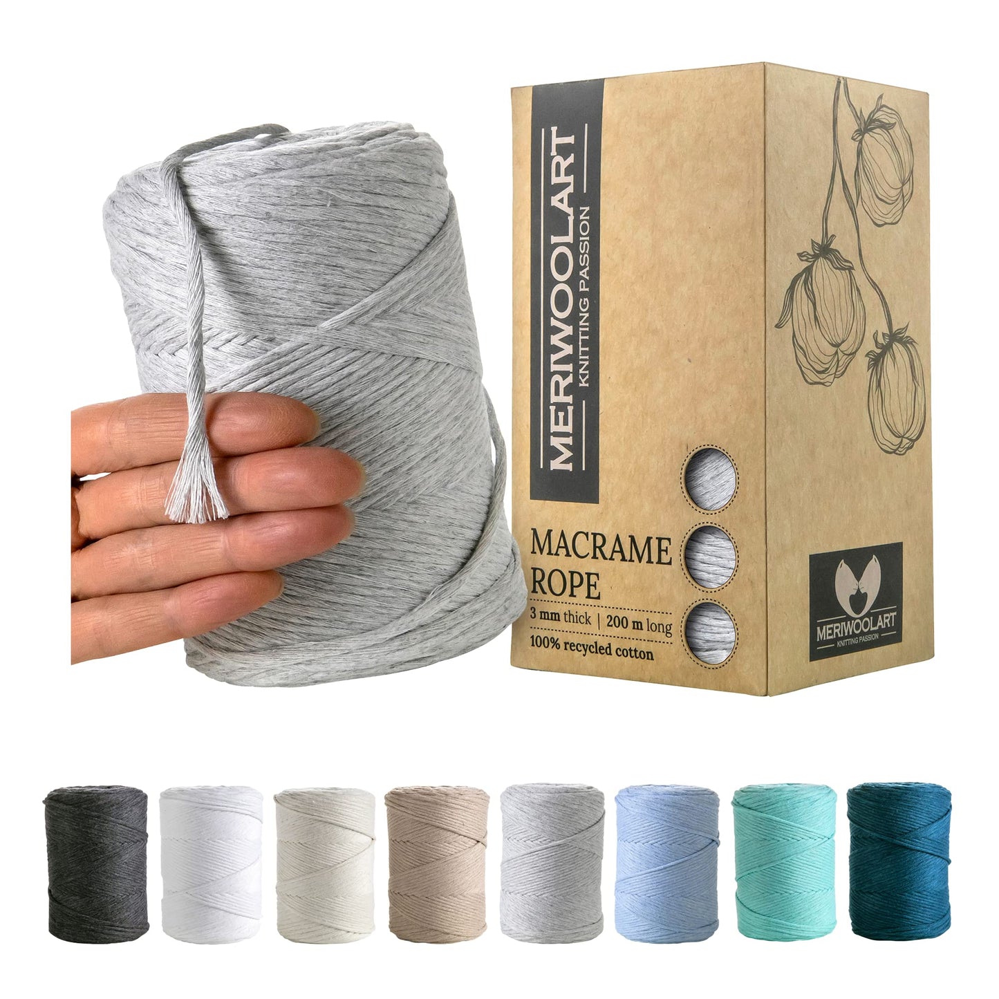 Macramé simple torsadé gris clair 3 mm 200 m