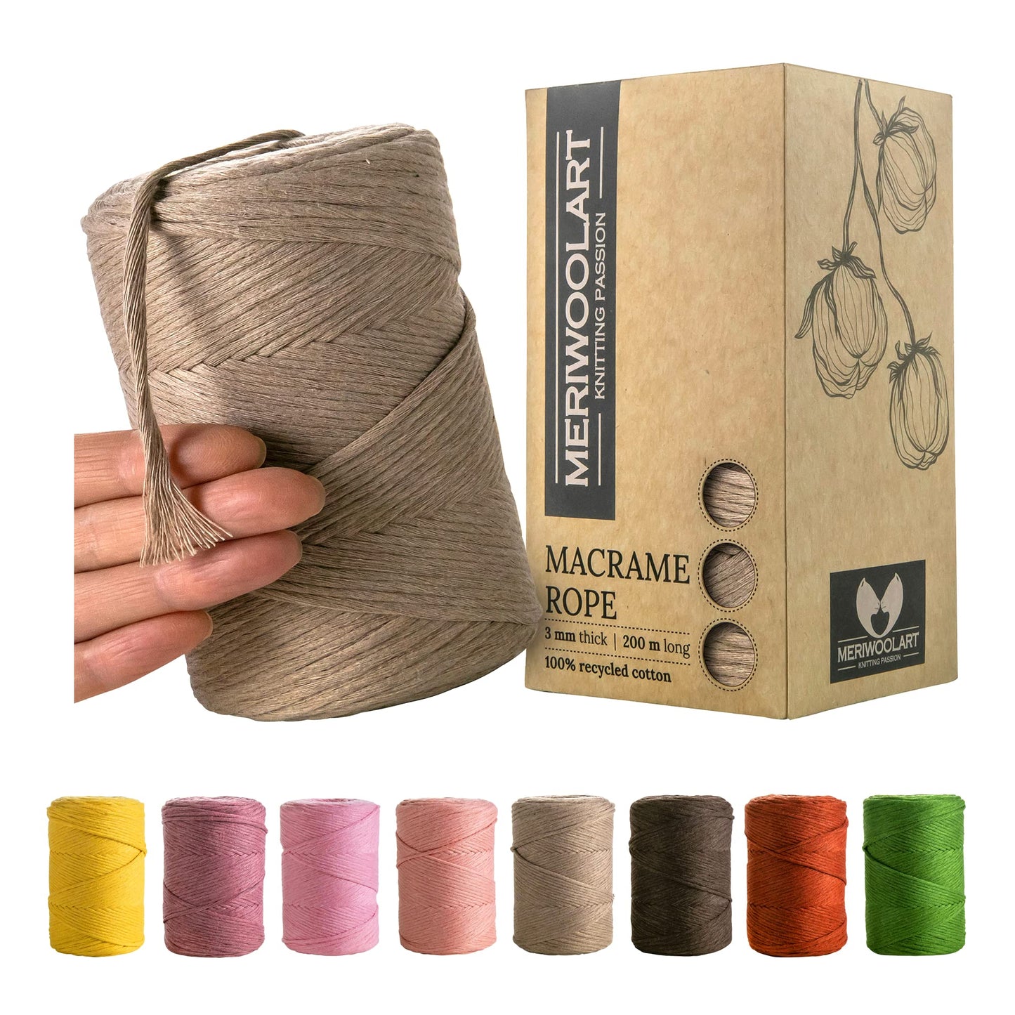 Macramé simple torsadé sable foncé 3 mm 200 m