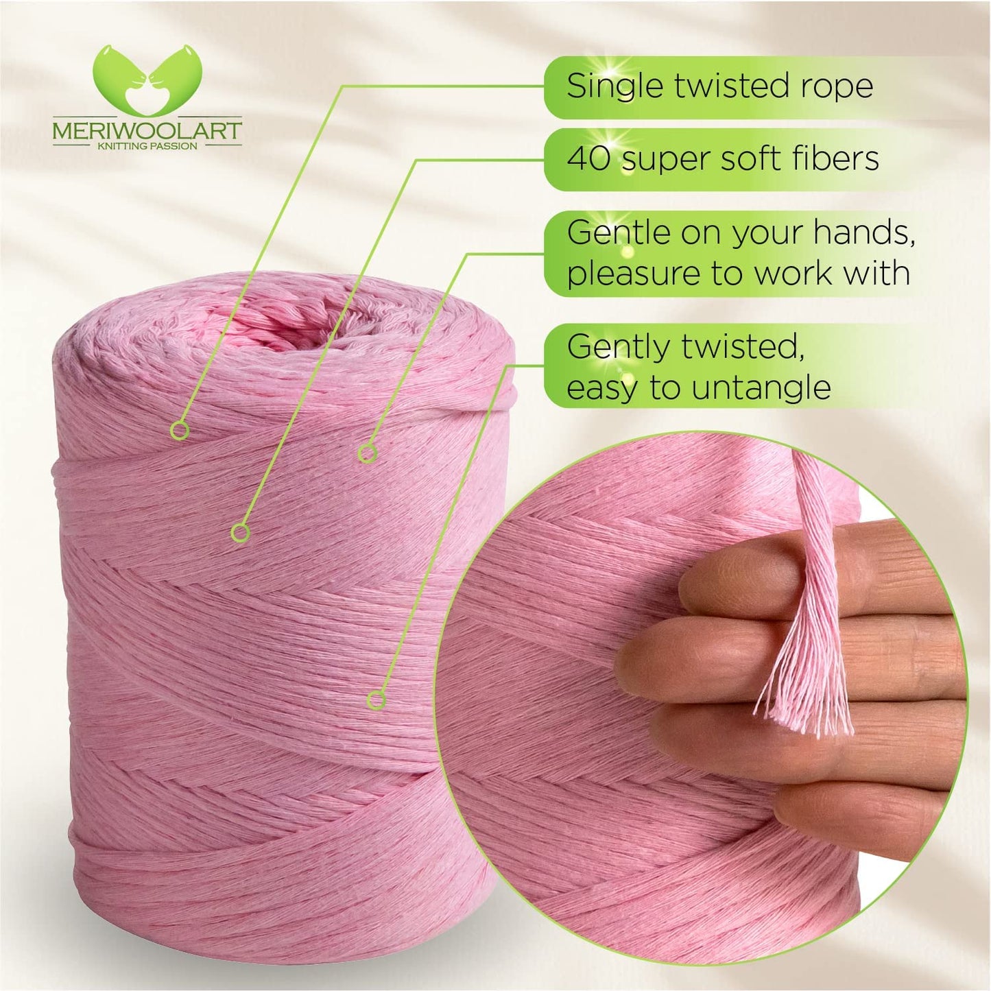 Macramé simple torsadé rose 3 mm 200 m