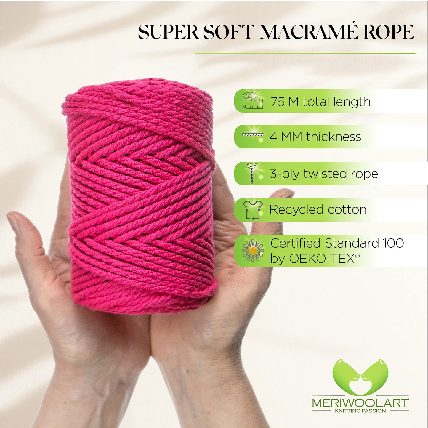 NEON PINK MAKRAMEE-SEIL 4 MM, 75 M