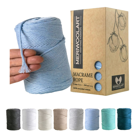 Babyblaues, einfach gedrehtes Makramee, 3 mm, 200 m