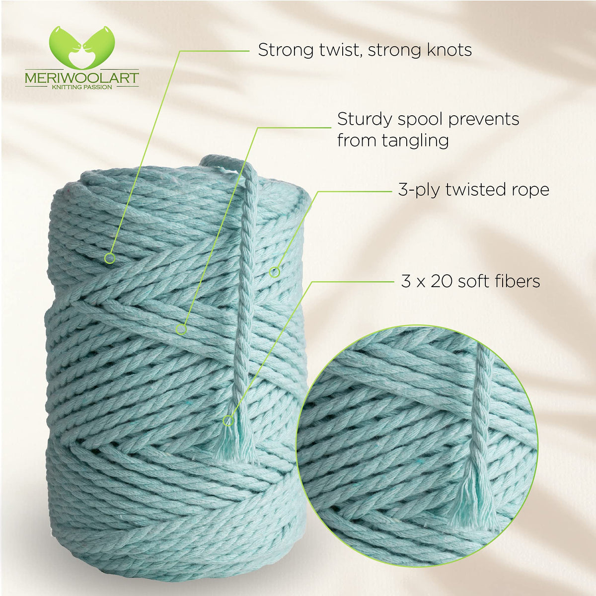 Aqua Macramé Cord 4mm 85m – MeriWoolArt