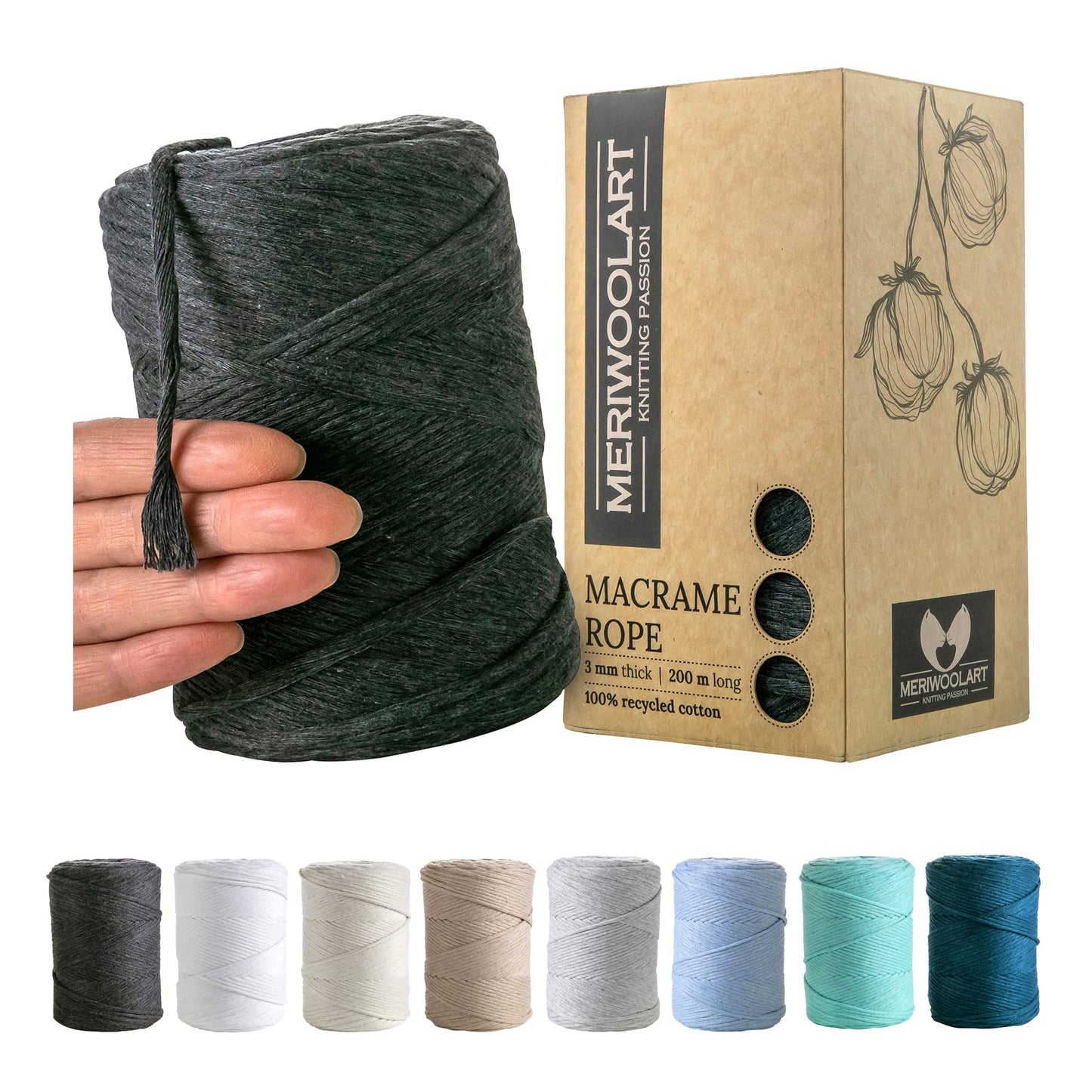 Macramé simple torsadé graphite 3 mm 200 m